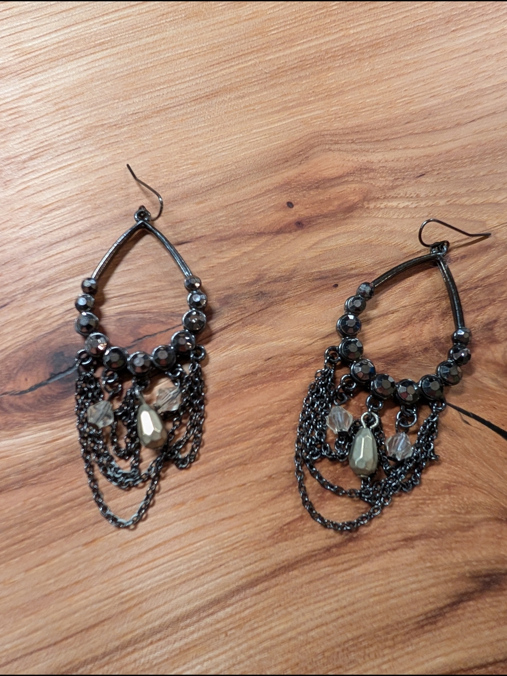 Gunmetal Beaded Teardrop Dangle Earrings - Women Jewelry
